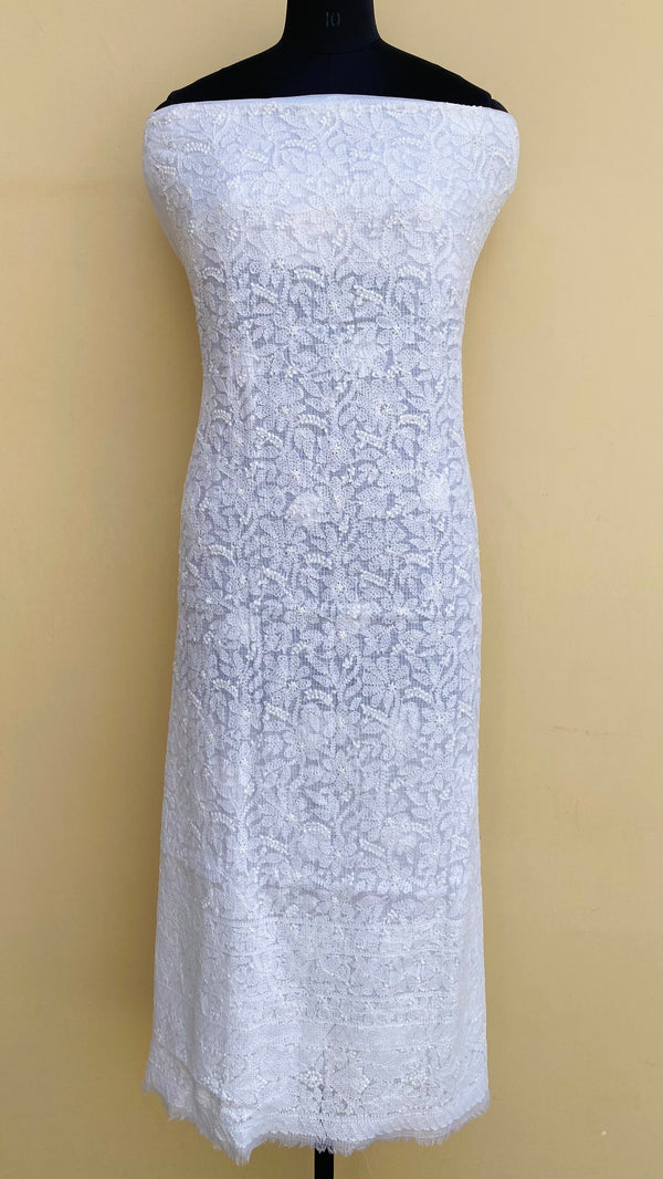 Lucknowi Chikankari Kurta Length White Kota