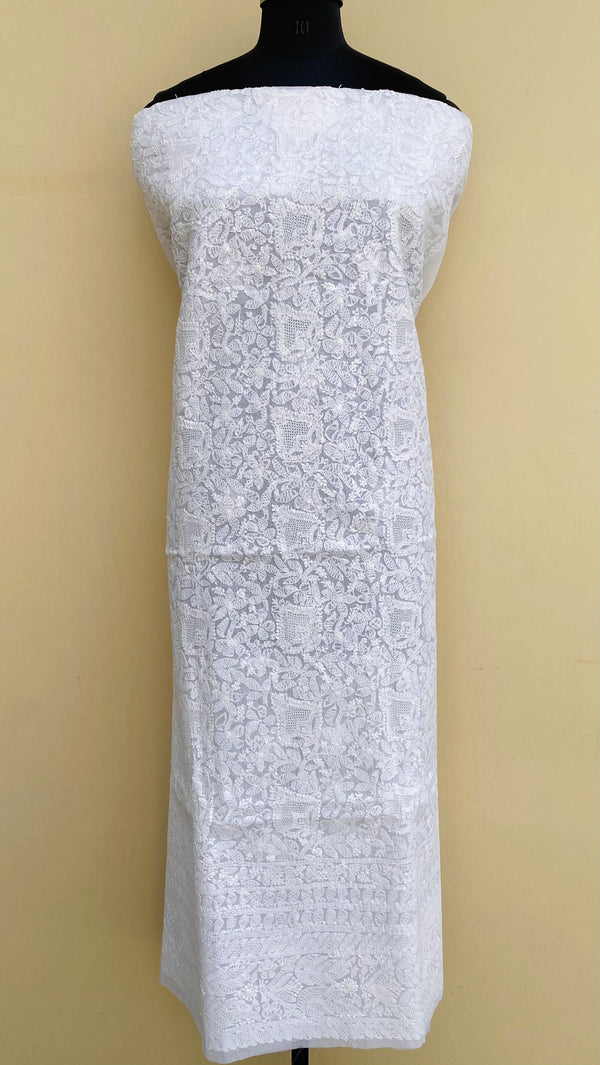 Lucknowi Chikankari Kurta Length White Cotton With Jaali Work