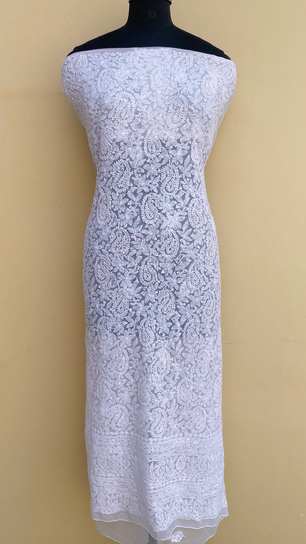 Lucknowi Chikankari Kurta Length White Georgette