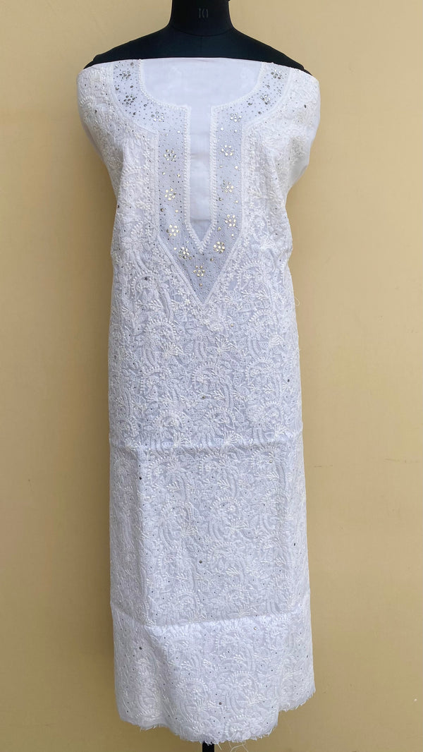 Lucknowi Chikankari Kurta Length White Cotton With Mukaish Work