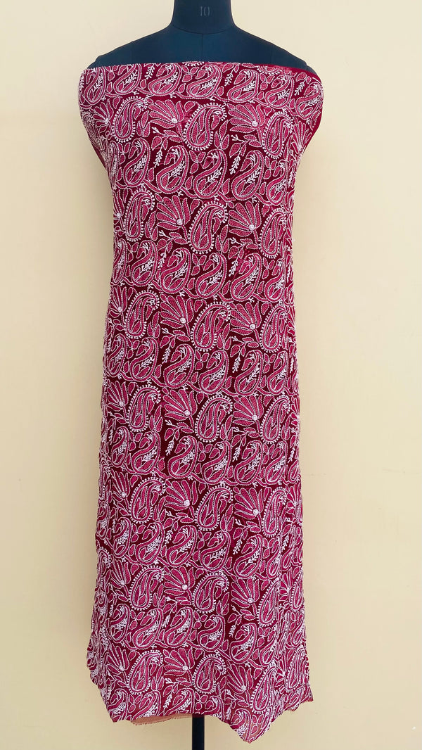 Lucknowi Chikankari Kurta Length Maroon Georgette