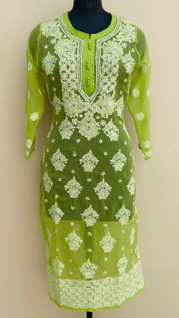 Lucknowi Chikankari Kurti Green Georgette