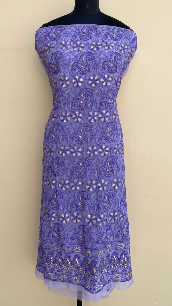 Lucknowi Chikankari Kurta Length Purple Georgette With Gotta Patti Work