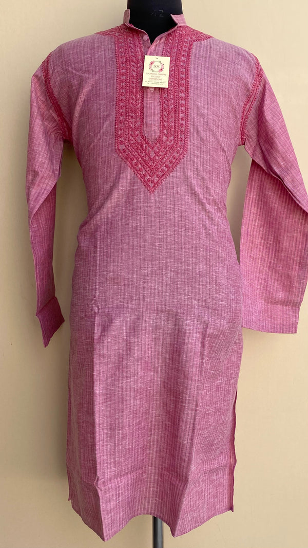 Lucknowi Chikankari Men’s Kurta Onion Pink Cotton