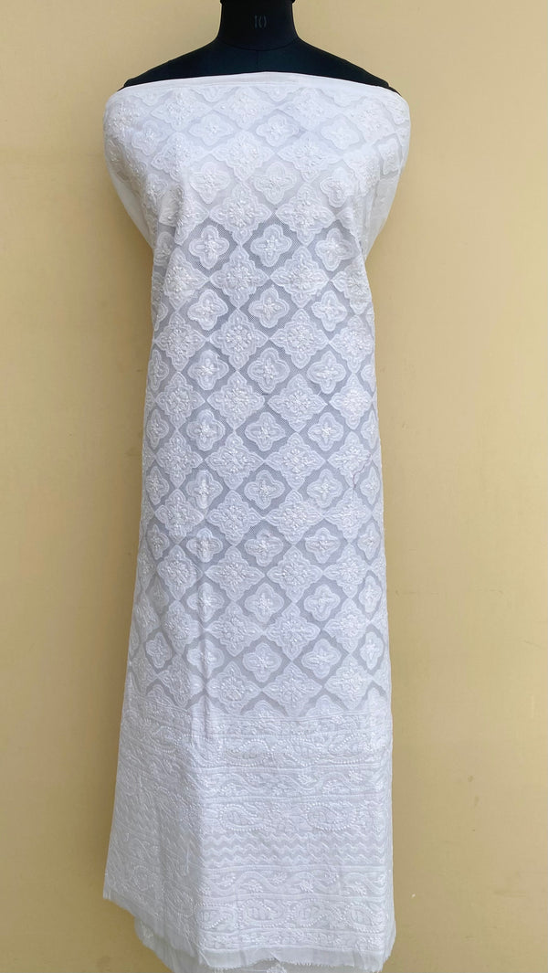 Lucknowi Chikankari Kurta Length White Cotton With Jaali Work