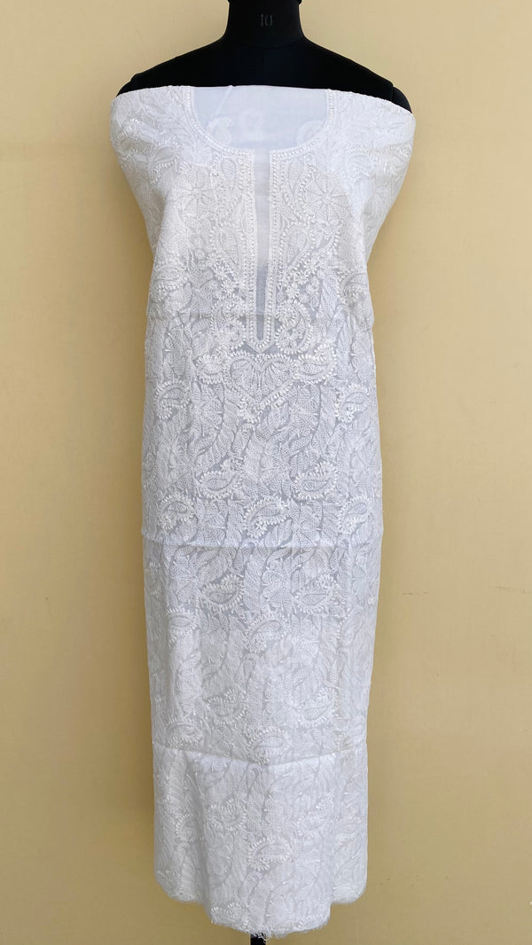 Lucknowi Chikankari Kurta Length White Cotton