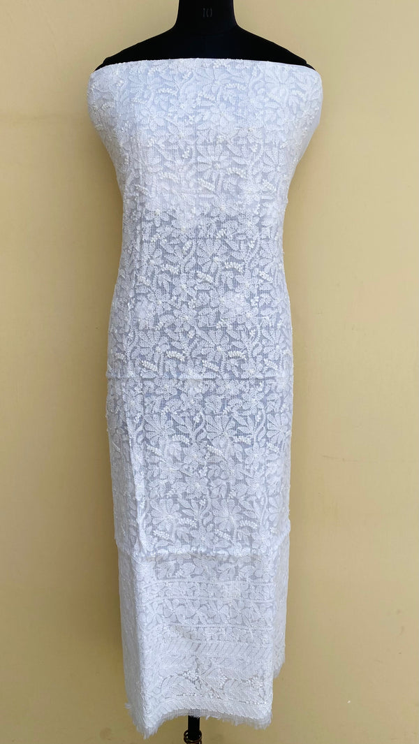 Lucknowi Chikankari Kurta Length White Kota