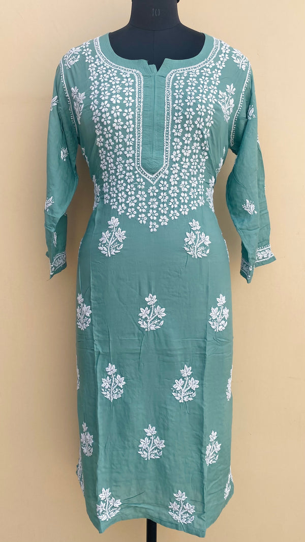 Lucknowi Chikankari Kurti Teal Green Modal Cotton