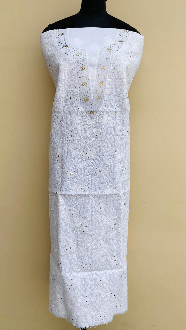 Lucknowi Chikankari Kurta Length White Cotton With Mukaish Work