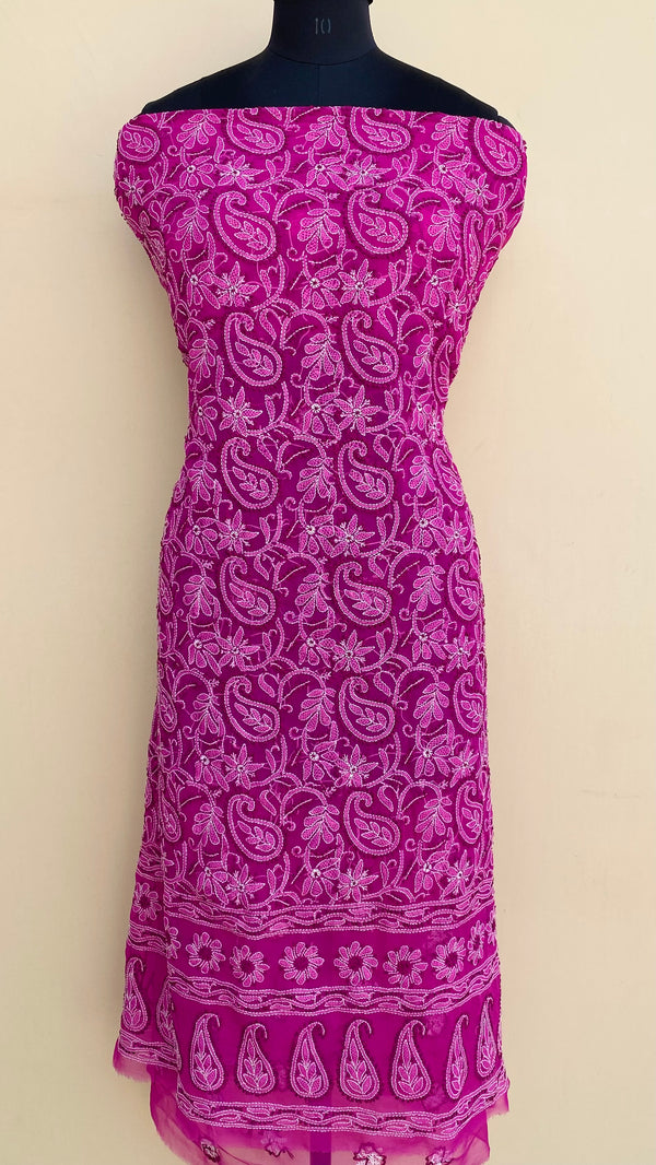 Lucknowi Chikankari Kurta Length Purple Georgette