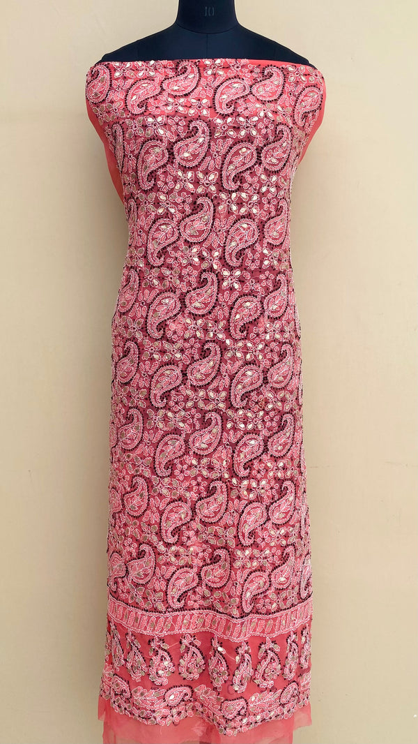 Lucknowi Chikankari Kurta Length Gajri Georgette With Gotta Patti Work