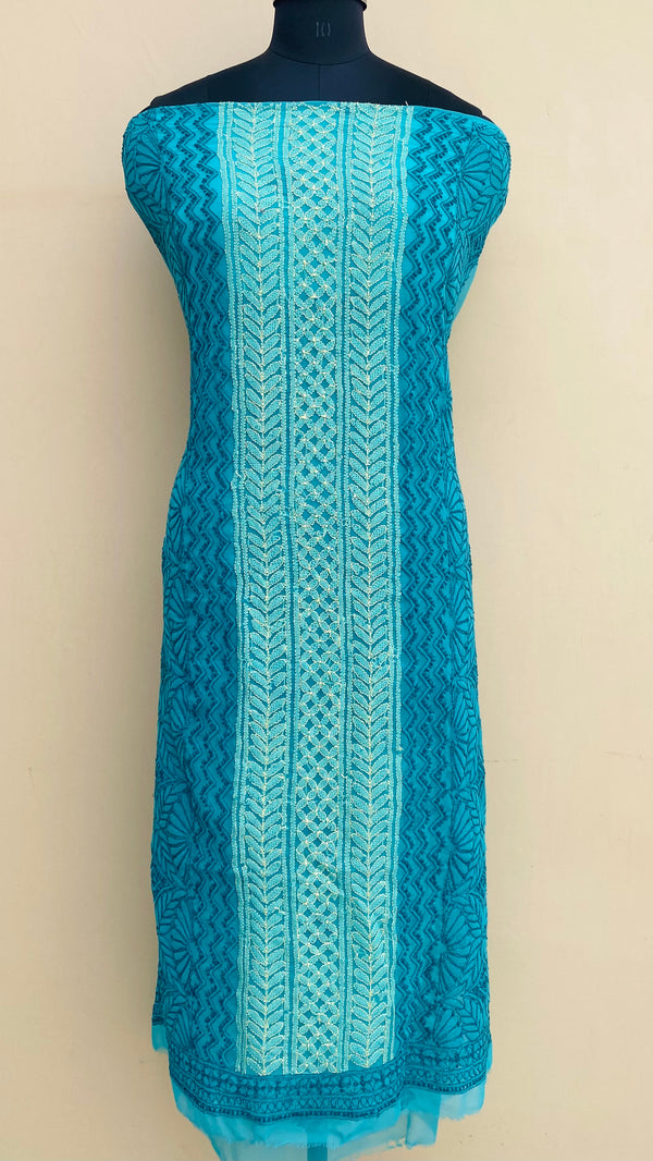 Lucknowi Chikankari Kurta Length Sea Green Georgette