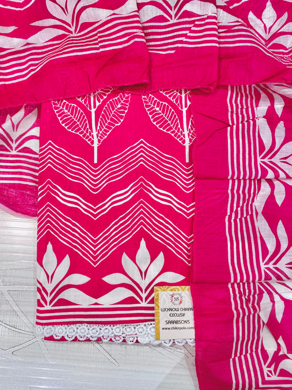 Designer Embroidered Suit Length 3 Piece Rani Pink Mal Cotton