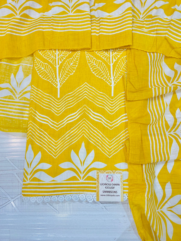 Designer Embroidered Suit Length 3 Piece Yellow Mal Cotton