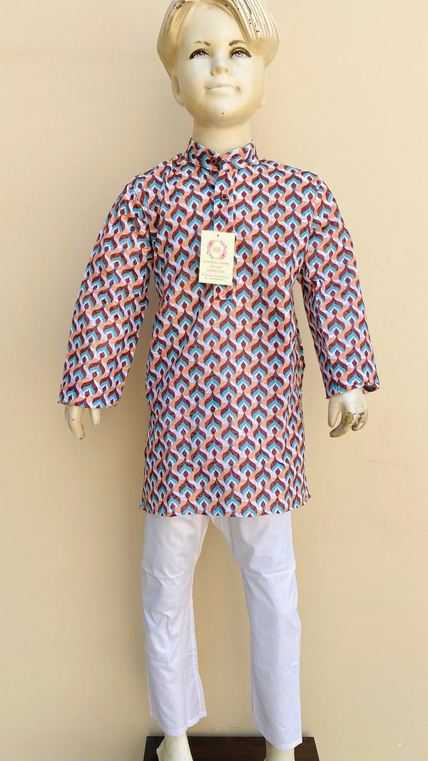 Embroidered Boys Kurta Brown Cotton