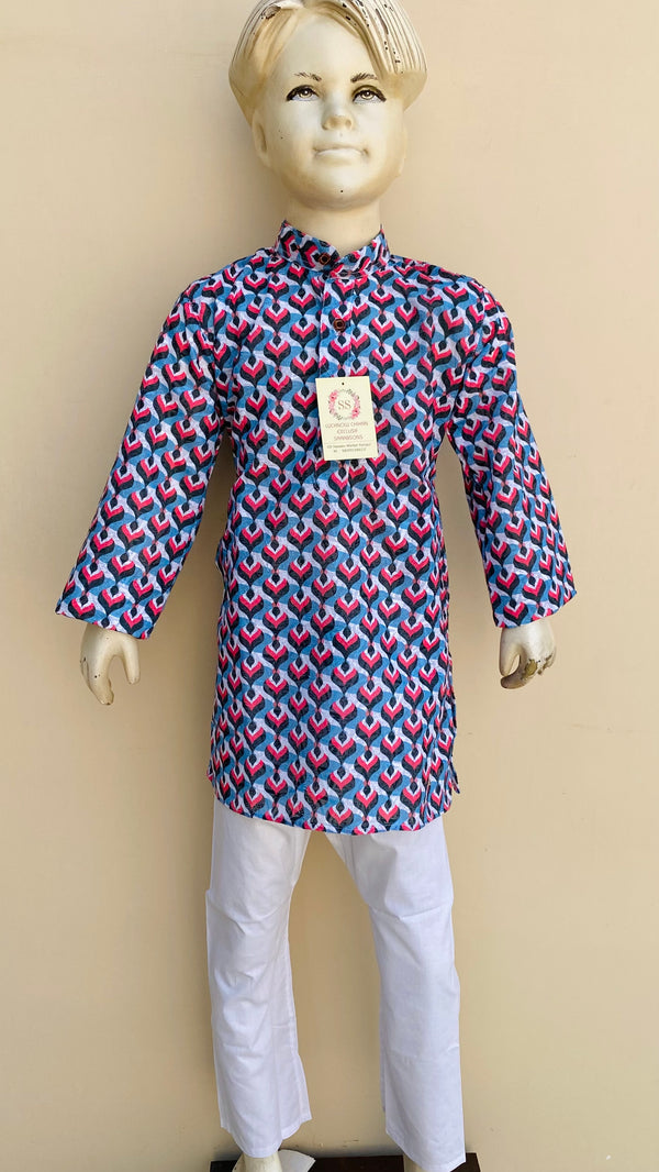 Embroidered Boys Kurta Blue Cotton