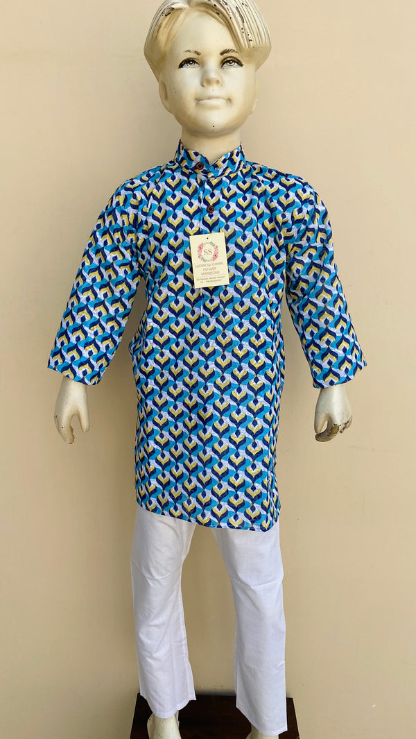 Embroidered Boys Kurta Blue Cotton