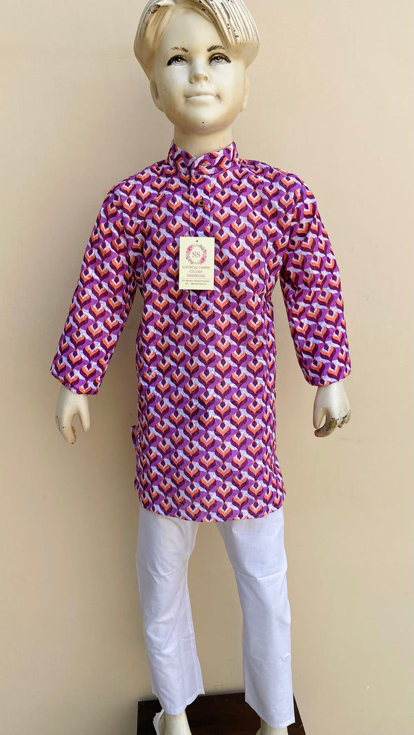 Embroidered Boys Kurta Purple Cotton