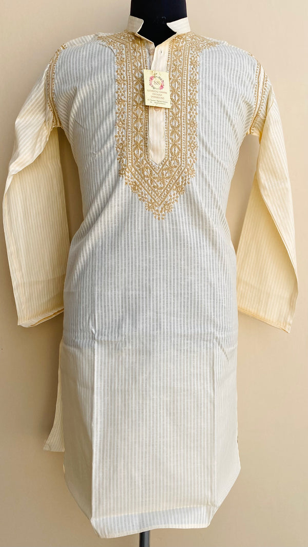 Lucknowi Chikankari Men’s Kurta Cream Cotton