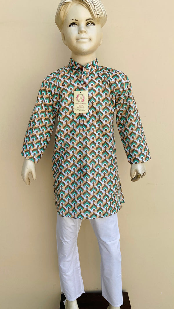 Embroidered Boys Kurta Green Cotton