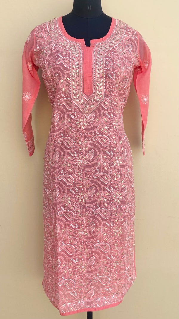 Lucknowi Chikankari Kurti Gajri Cotton With Gotta Patti Work