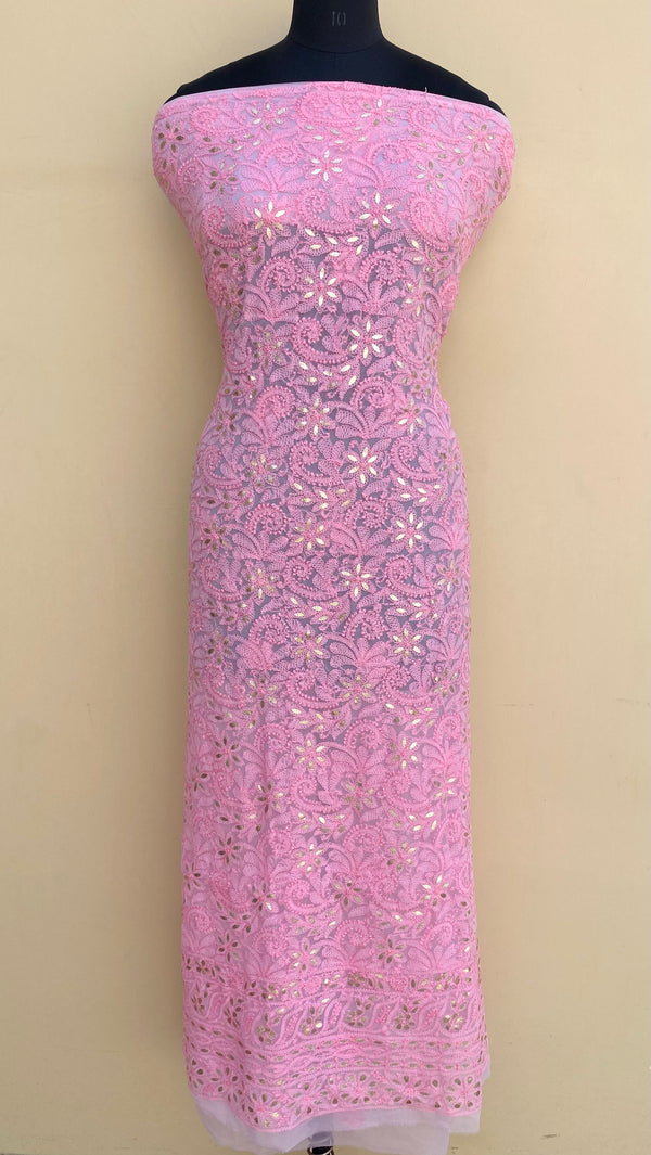 Lucknowi Chikankari Kurta Length Pink Georgette With Gotta Patti Work