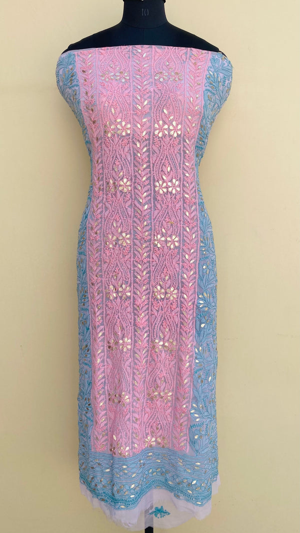 Lucknowi Chikankari Kurta Length Pink Georgette With Gotta Patti Work