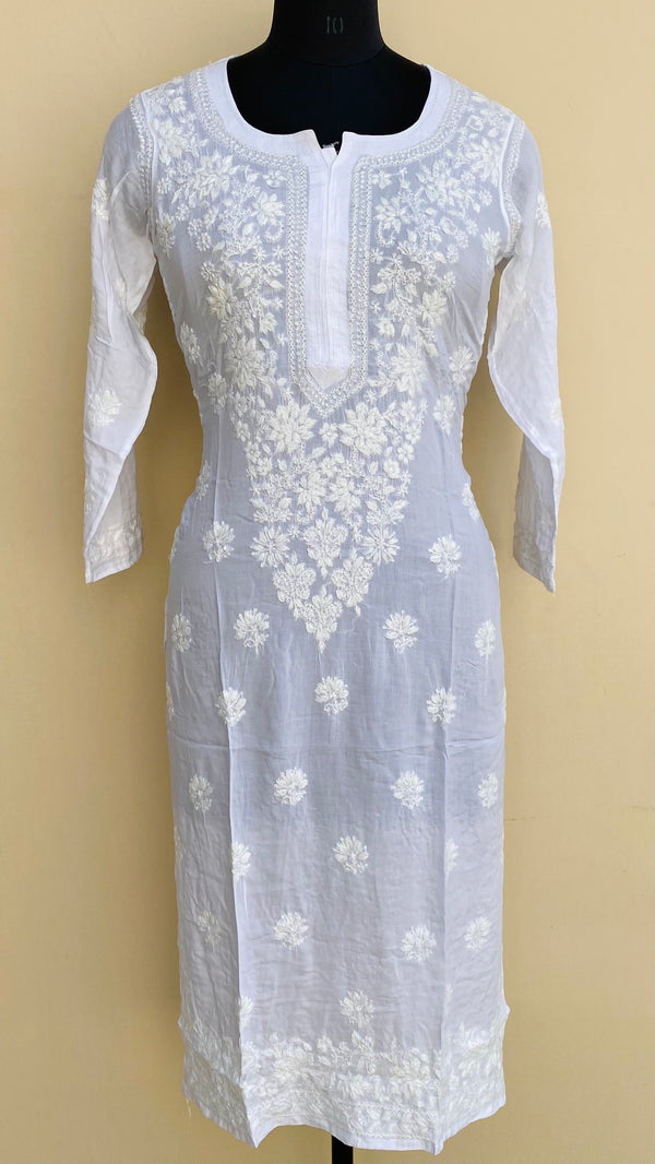 Lucknowi Chikankari Kurti White Modal Cotton