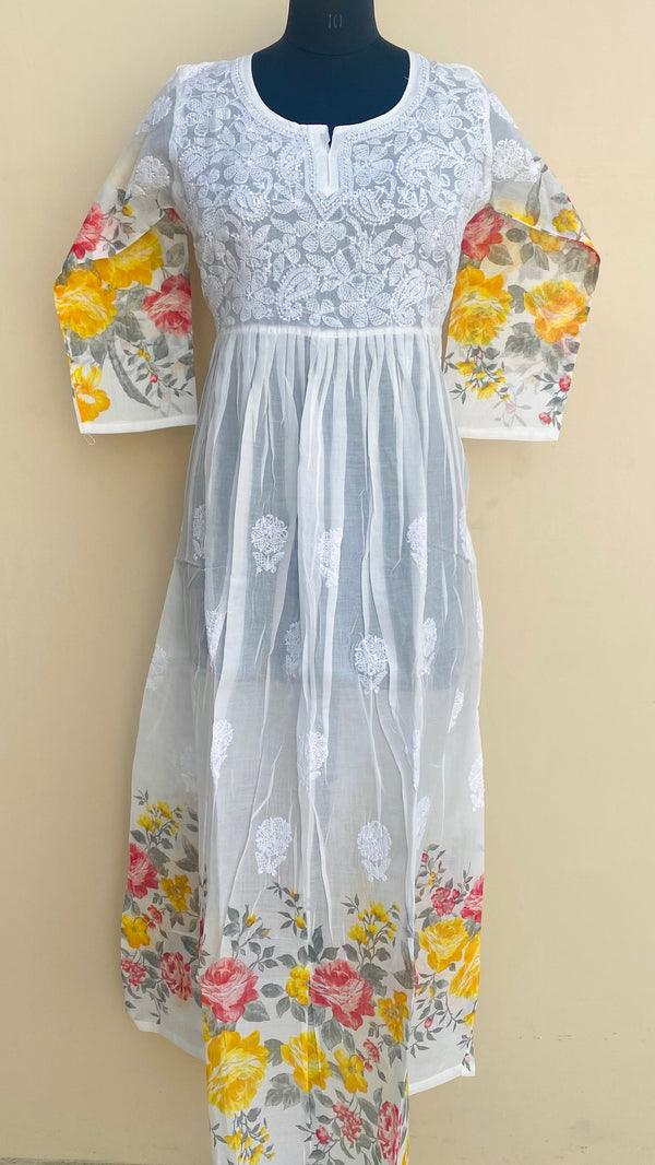 Lucknowi Chikankari Printed Kurti White Cotton