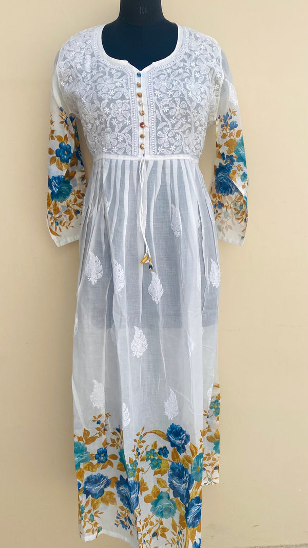 Lucknowi Chikankari Printed Kurti White Cotton