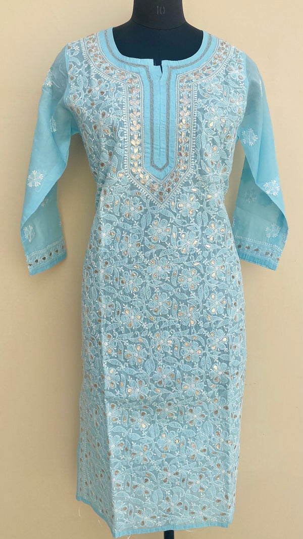 Lucknowi Chikankari Kurti Blue Cotton With Gotta Patti Work