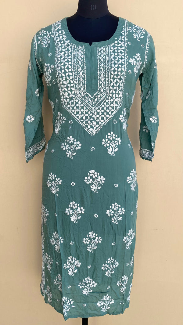 Lucknowi Chikankari Kurti Teal Green Modal Cotton