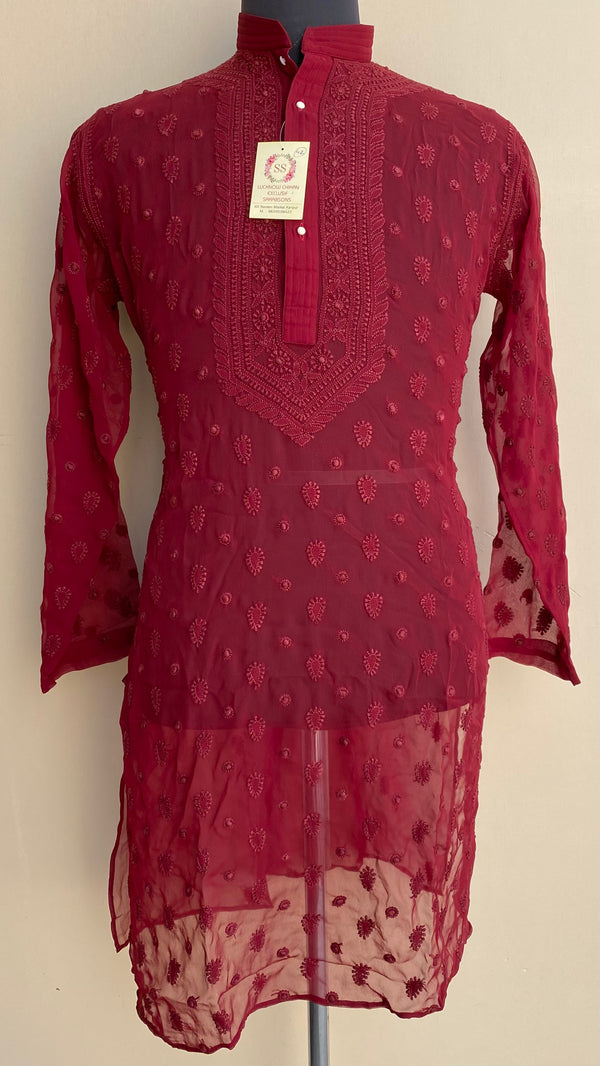 Lucknowi Chikankari Men’s Kurta Maroon Georgette