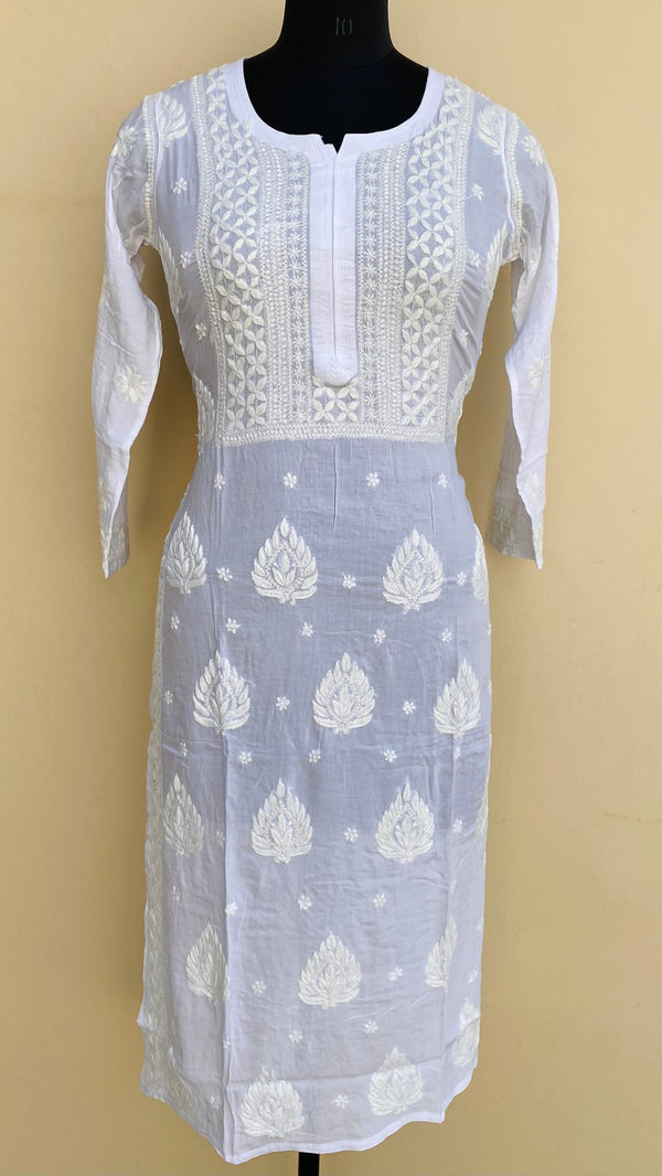 Lucknowi Chikankari Kurti White On White Modal Cotton