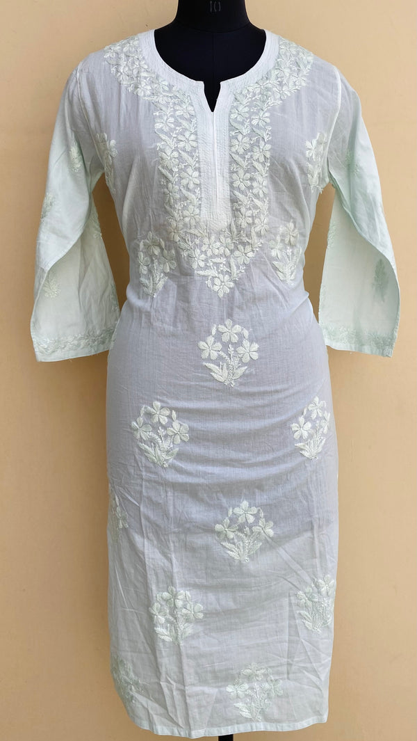 Lucknowi Chikankari Kurti Mint Green Mulmul Cotton With Self 3D Work