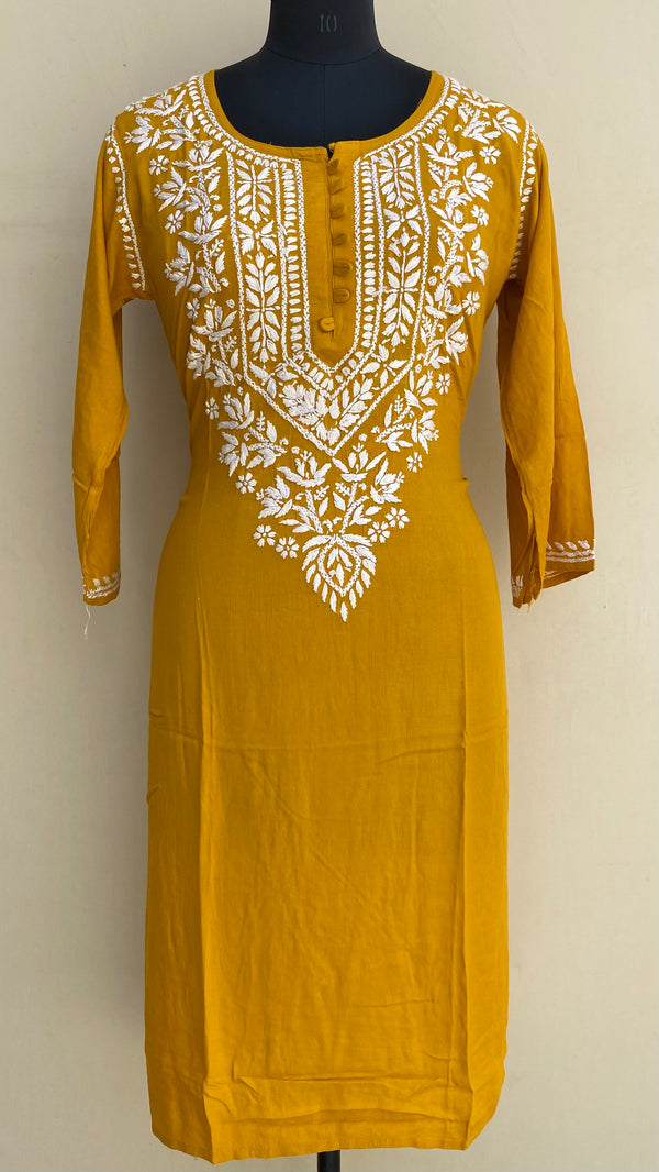 Lucknowi Chikankari Kurti Mustard Modal Cotton