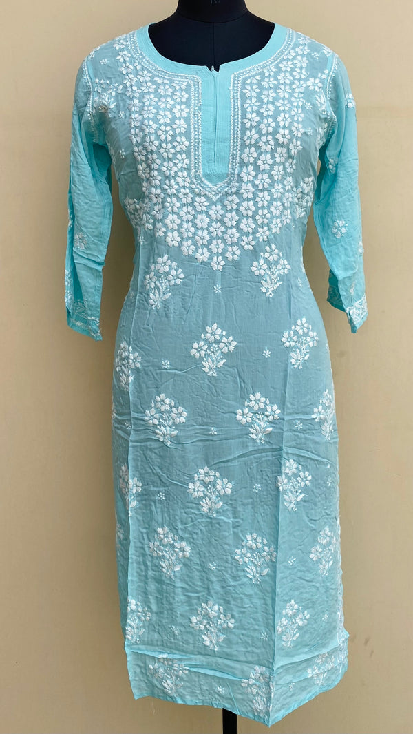 Lucknowi Chikankari Kurti Sea Green Modal Cotton