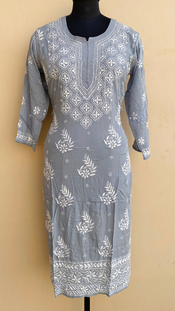 Lucknowi Chikankari Kurti Gray Modal Cotton