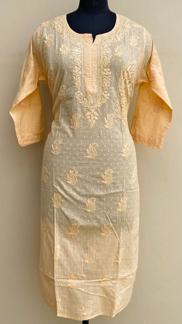 Lucknowi Chikankari Kurti Ligth Mango Mulmul Cotton With Self 3D Work