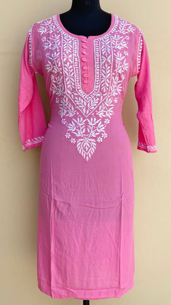 Lucknowi Chikankari Kurti Pink Modal Cotton