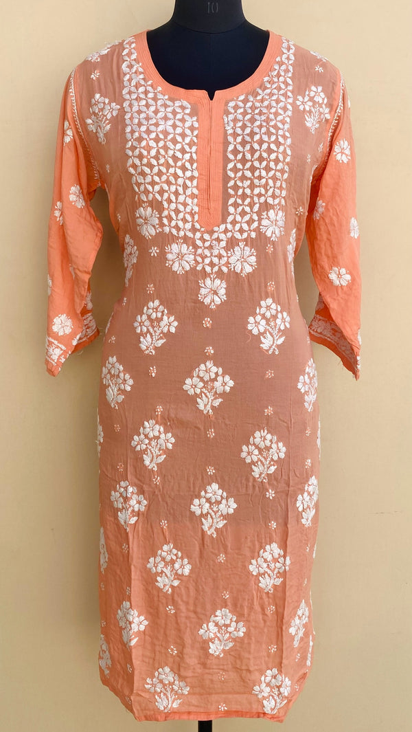 Lucknowi Chikankari Kurti Peach Modal Cotton