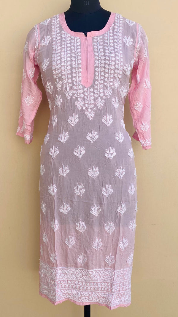 Lucknowi Chikankari Kurti Pink Modal Cotton