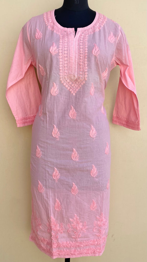Lucknowi Chikankari Kurti Pink Mulmul Cotton With Self 3D Work