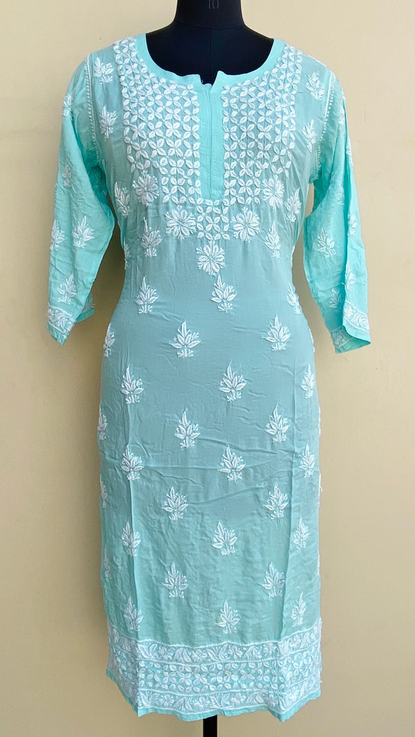 Lucknowi Chikankari Kurti Sea Green Modal Cotton