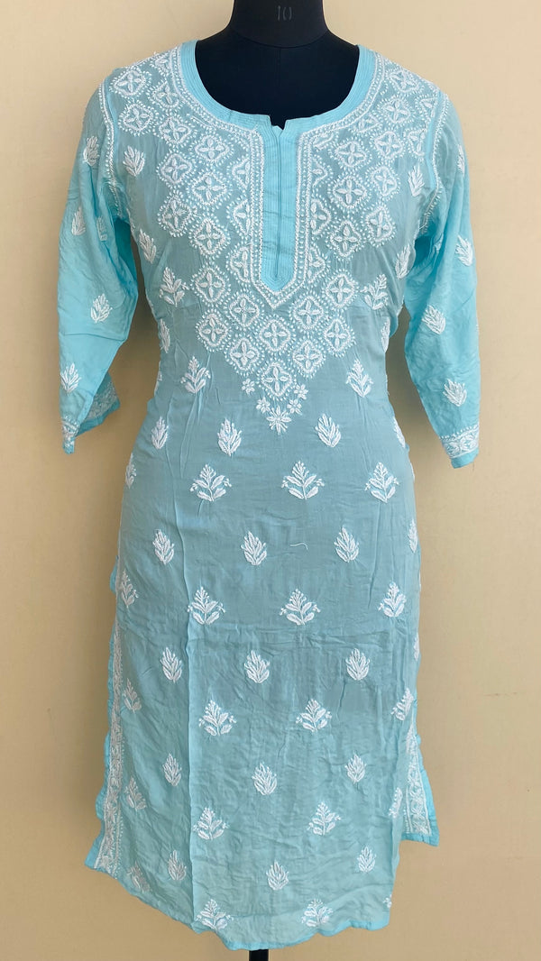 Lucknowi Chikankari Kurti Blue Modal Cotton