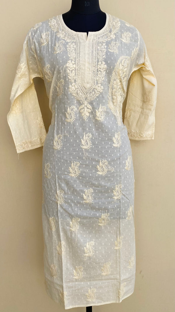 Lucknowi Chikankari Kurti Cream Mulmul Cotton With Self 3D Work