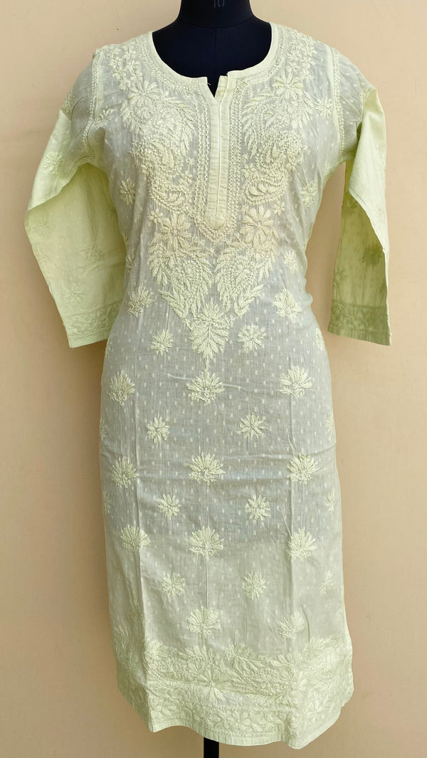 Lucknowi Chikankari Kurti Mint Green Mulmul Cotton With Self 3D Work