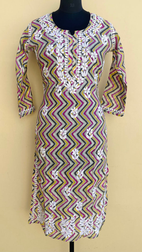 Lucknowi Chikankari Printed Kurti Gray Mulmul Cotton