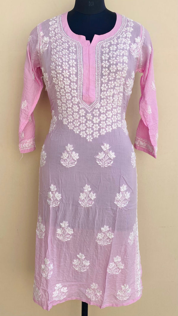 Lucknowi Chikankari Kurti Pink Modal Cotton