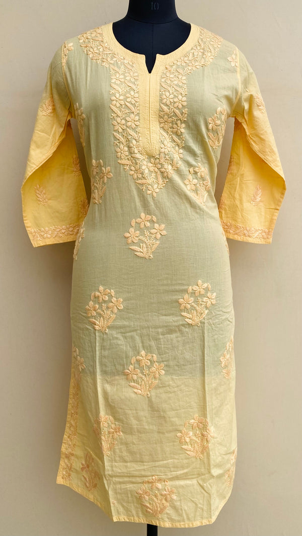 Lucknowi Chikankari Kurti Yellow Mulmul Cotton With Self 3D Work
